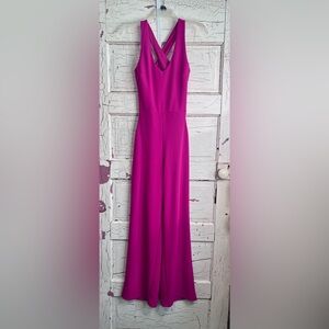 Crystal Sky Elegant Cross Back Hot Pink Jumpsuit Polyester Sz Small